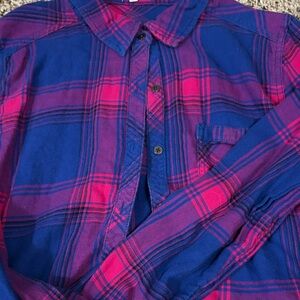 Maurices Blue and Pink Plaid Button Down Shirt